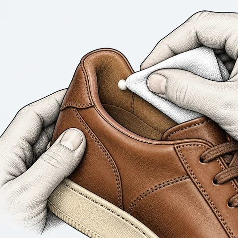 ภาพวาดวิธีดูแลรองเท้าหนัง: ลองบริเวณเล็ก ๆ ก่อน